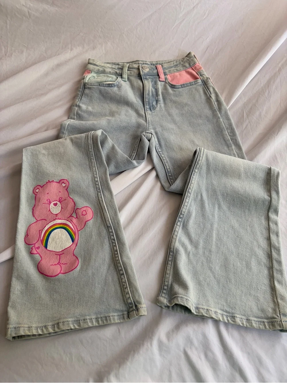 Justice Y2K Blue Denim Jacket (M)  & Jeans (size 8)with Pink Bear Patches NWT